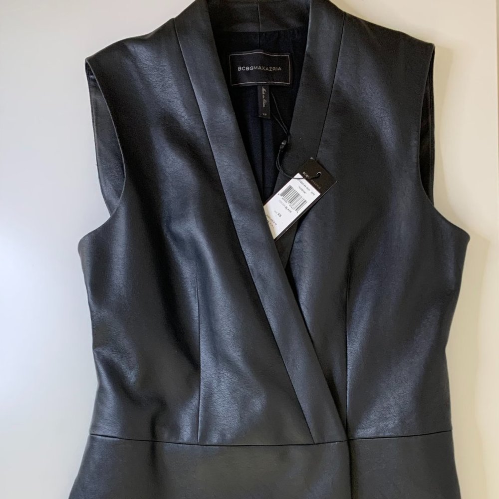 Faux- leather wrap dress